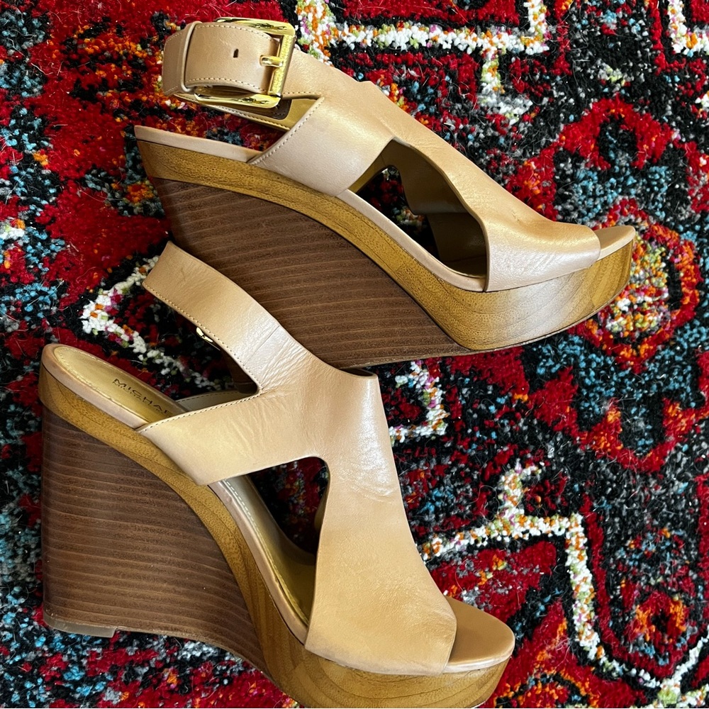 Michael Kors Leather and Wood Platform Sandals